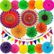 Cinco De Mayo Fiesta Party Decorations - Multi-Color Hanging Paper Fan, Tissue Paper Pom Poms, Circle Dots Garland, Triangle Pennant for Mexican Birthday Decorations